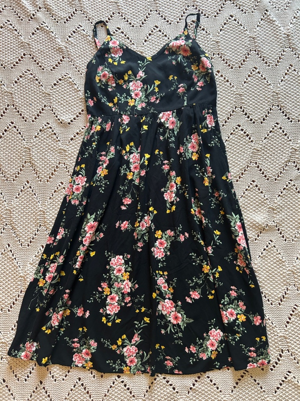 Old Navy Beautiful Black Floral Cami Midi Dress Szene L